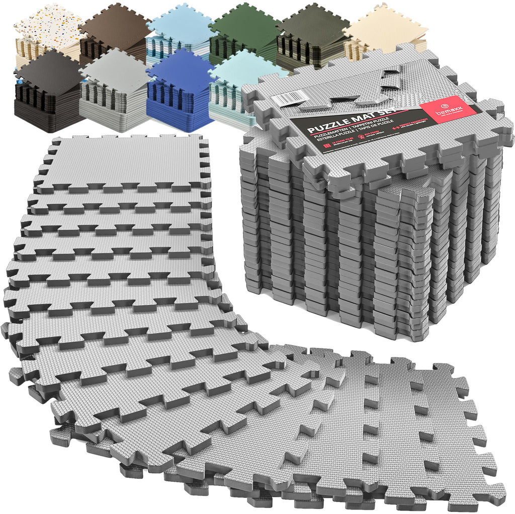 Gym Mats Set - 18 pcs EVA Interlocking Foam Floor Tiles  Protective Gym Flooring