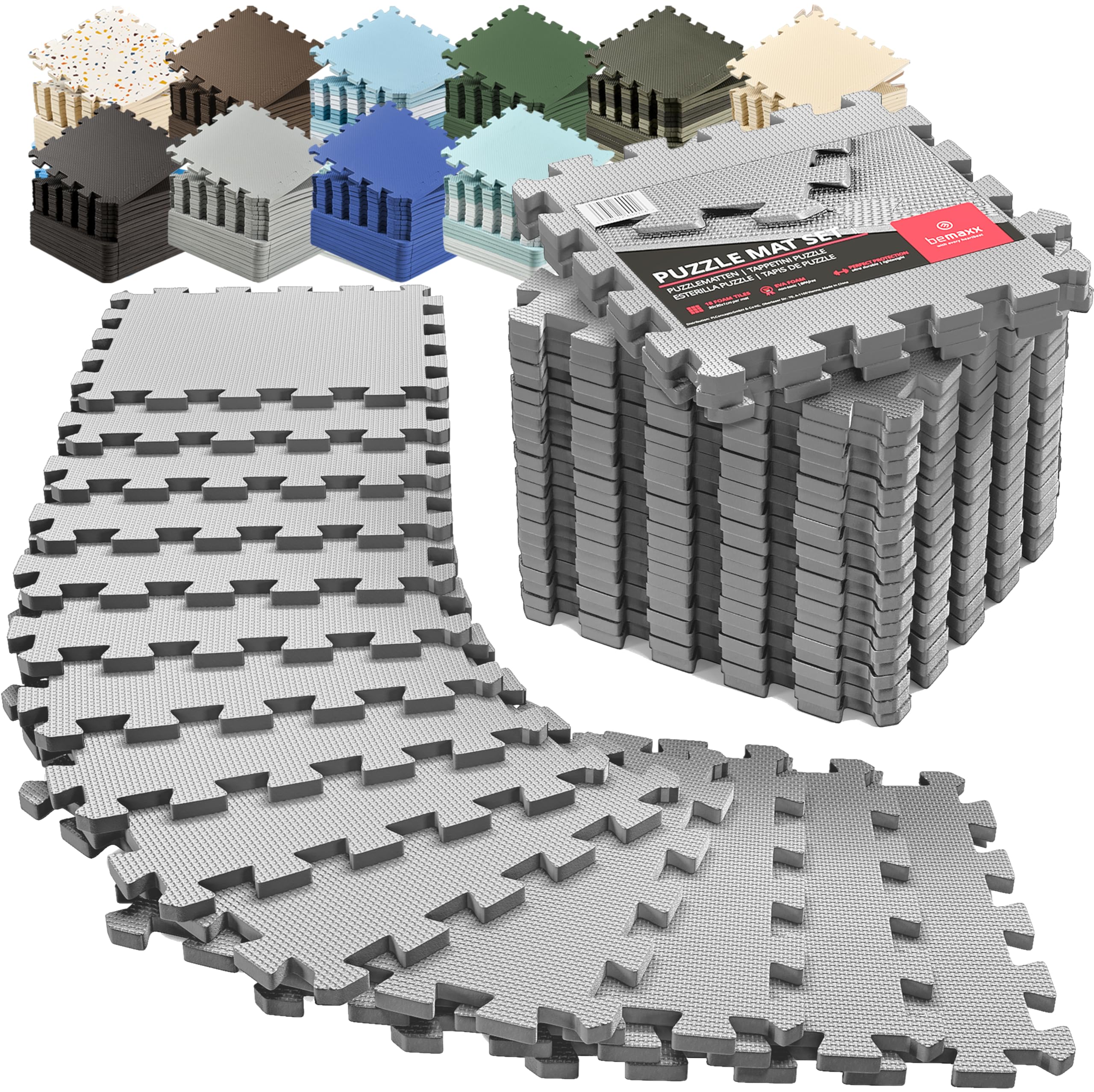 Gym Mats Set - 18 pcs EVA Interlocking Foam Floor Tiles  Protective Gym Flooring