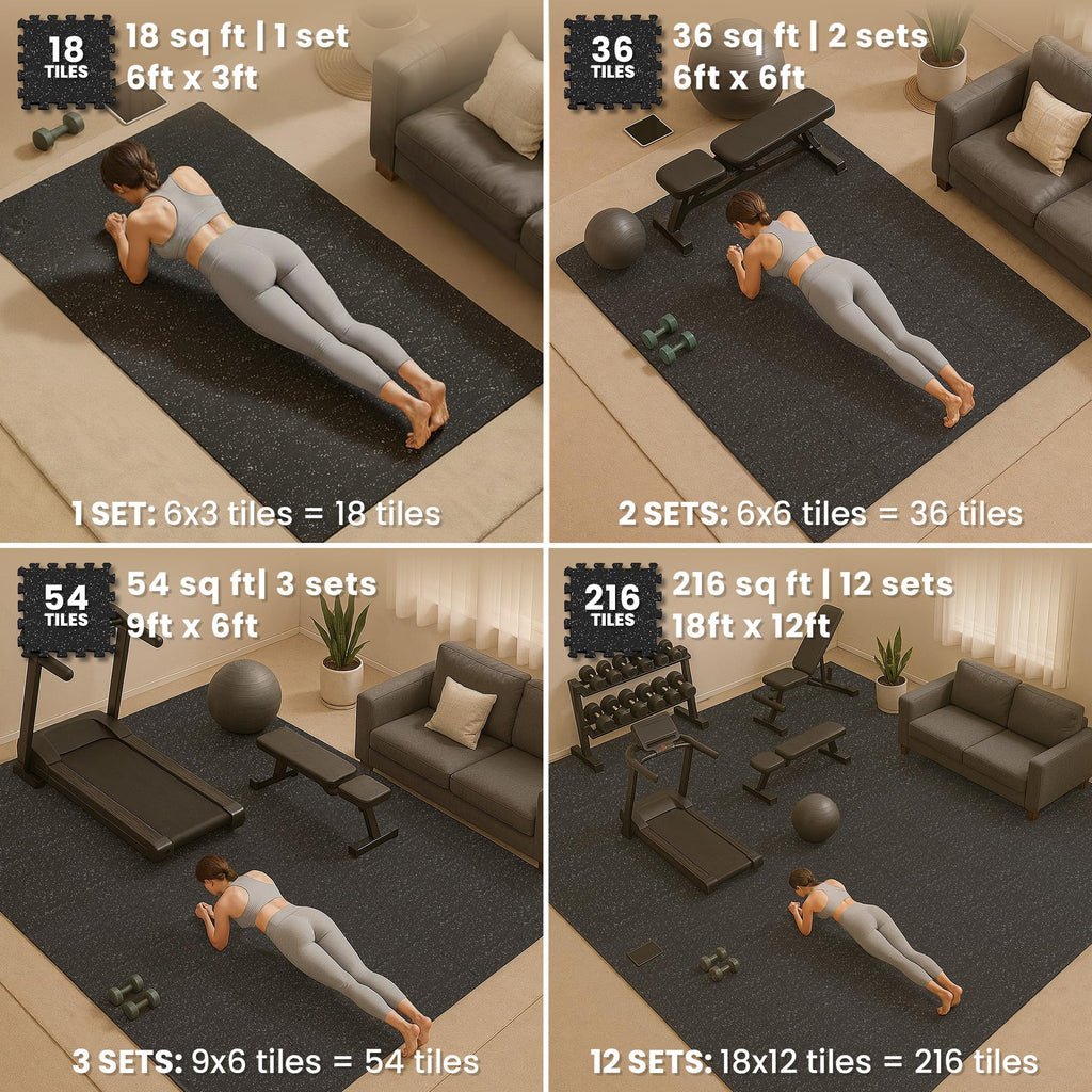 Gym Mats Set - 18 pcs EVA Interlocking Foam Floor Tiles  Protective Gym Flooring