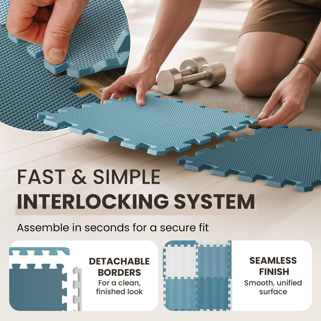 Gym Mats Set - 18 pcs EVA Interlocking Foam Floor Tiles  Protective Gym Flooring