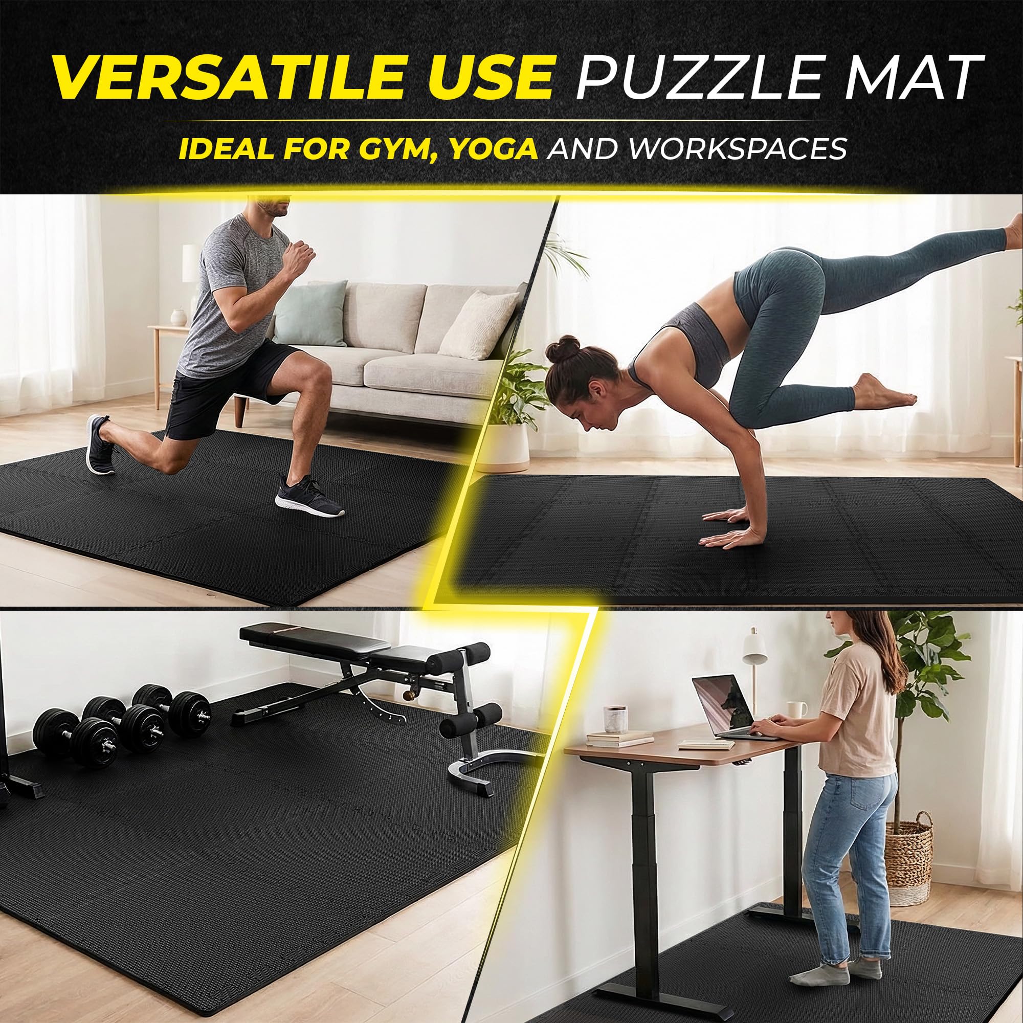 Gym Mats Set - 18 pcs EVA Interlocking Foam Floor Tiles  Protective Gym Flooring
