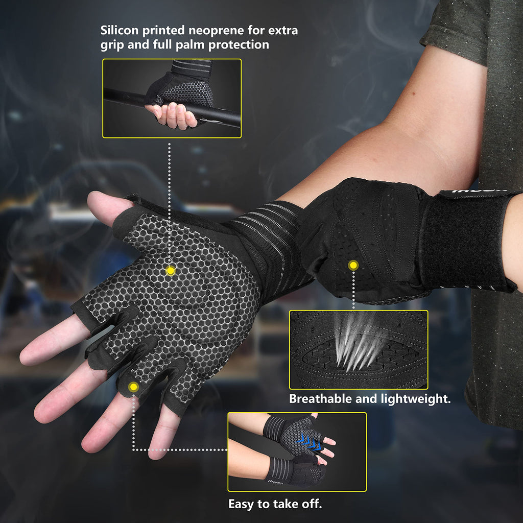 Weight Lifting Gym Workout Gloves with Wrist Wrap Support for Men & Women
