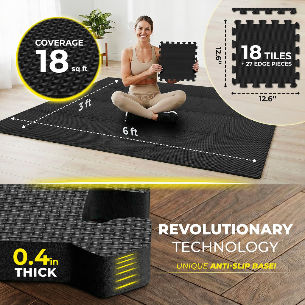 Gym Mats Set - 18 pcs EVA Interlocking Foam Floor Tiles  Protective Gym Flooring