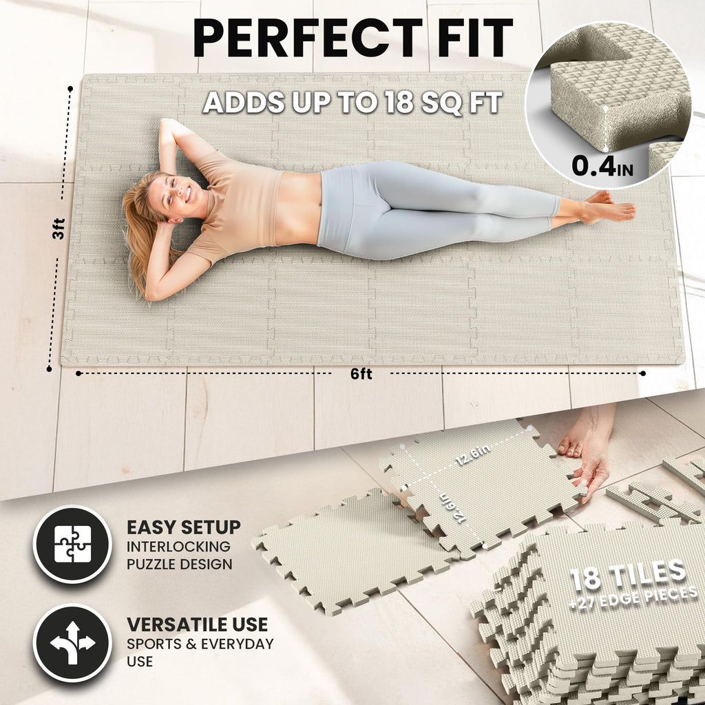 Gym Mats Set - 18 pcs EVA Interlocking Foam Floor Tiles  Protective Gym Flooring