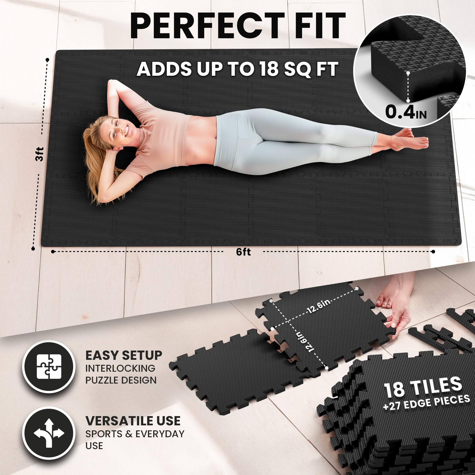 Gym Mats Set - 18 pcs EVA Interlocking Foam Floor Tiles  Protective Gym Flooring