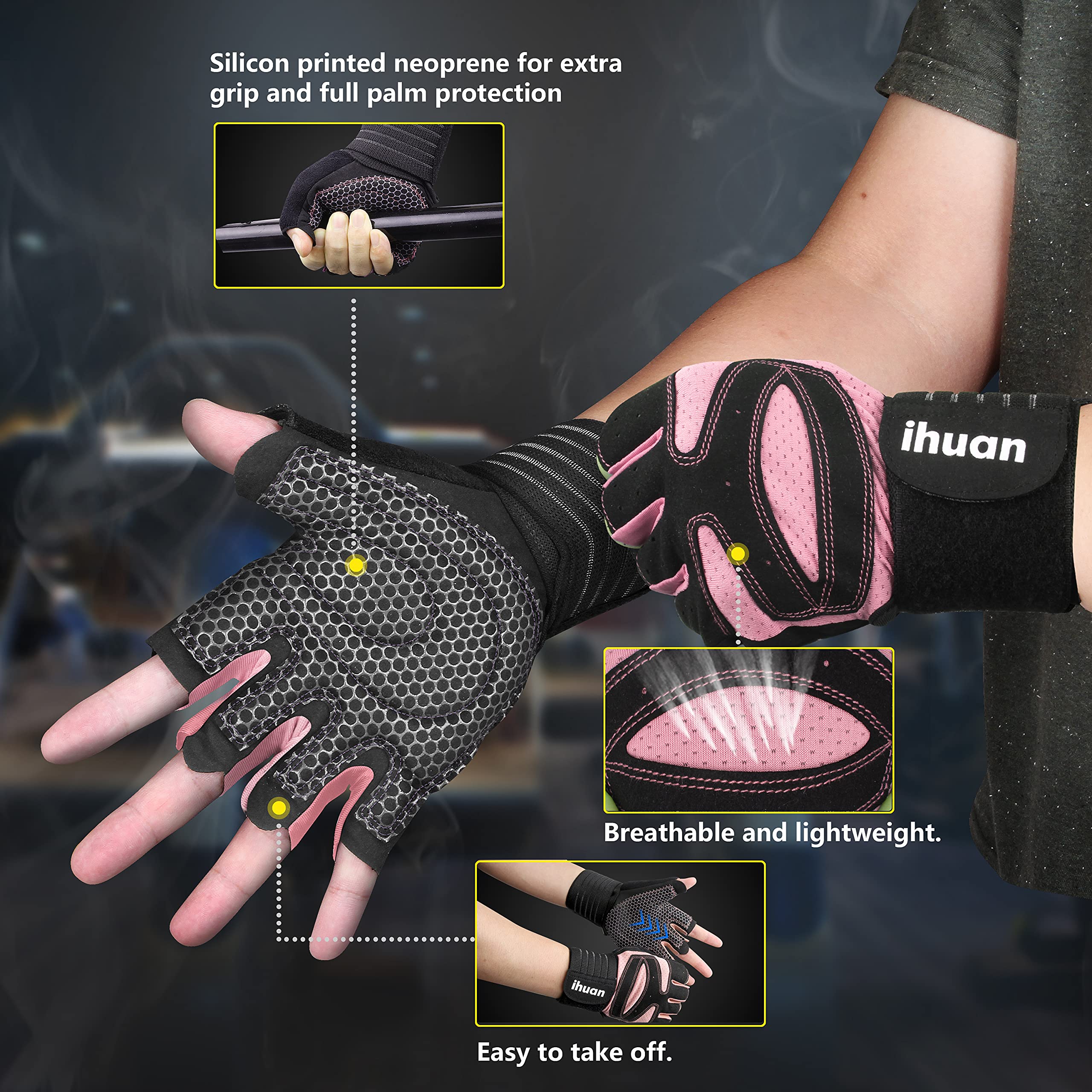 Weight Lifting Gym Workout Gloves with Wrist Wrap Support for Men & Women