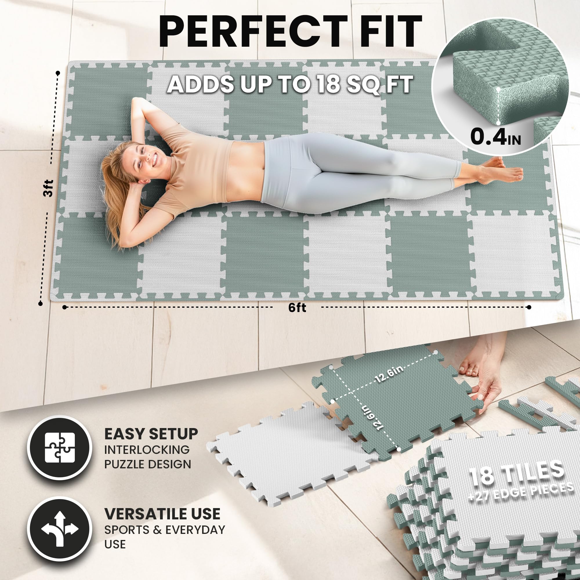 Gym Mats Set - 18 pcs EVA Interlocking Foam Floor Tiles  Protective Gym Flooring