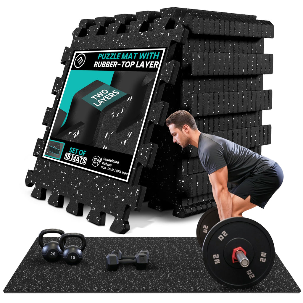 Gym Mats Set - 18 pcs EVA Interlocking Foam Floor Tiles  Protective Gym Flooring