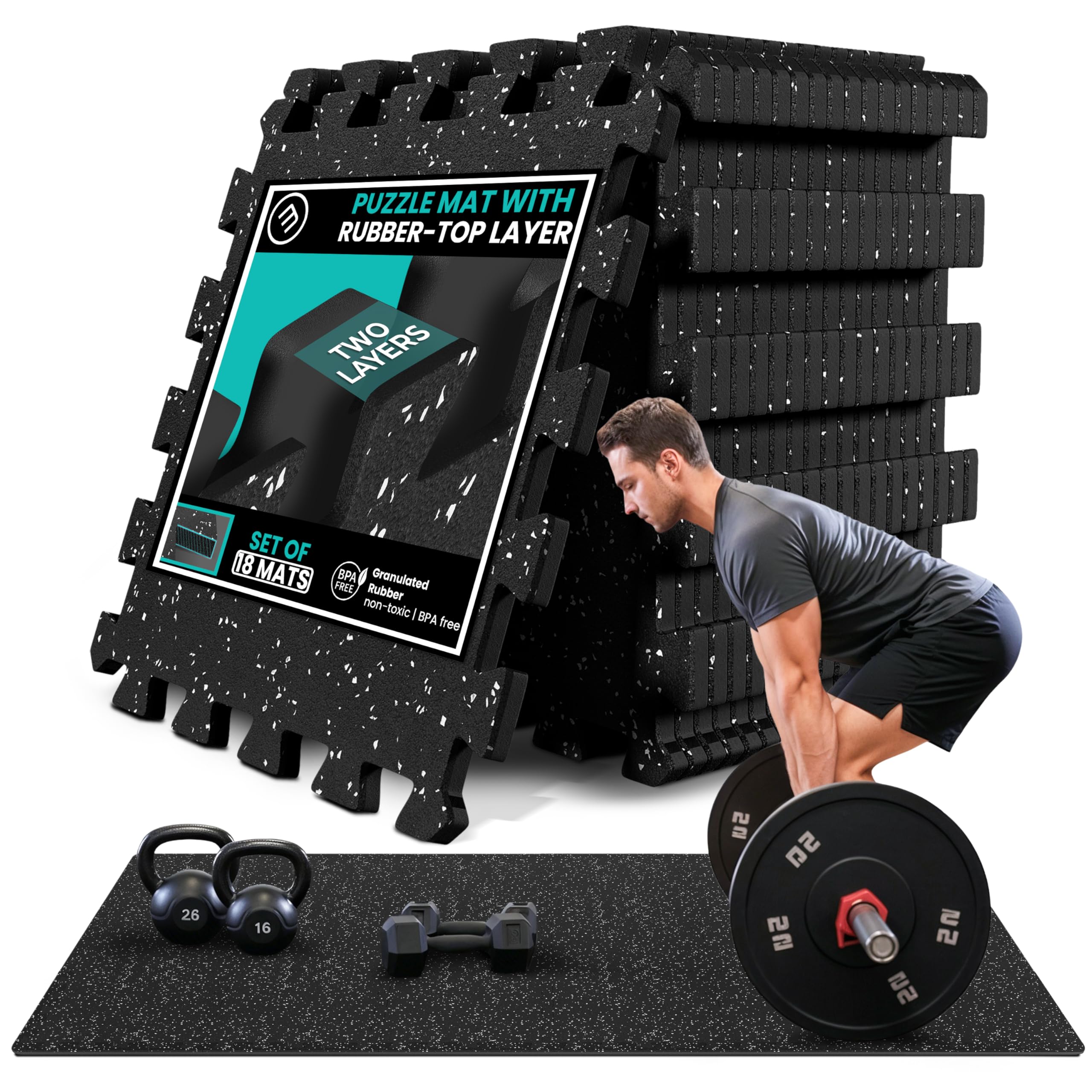 Gym Mats Set - 18 pcs EVA Interlocking Foam Floor Tiles  Protective Gym Flooring