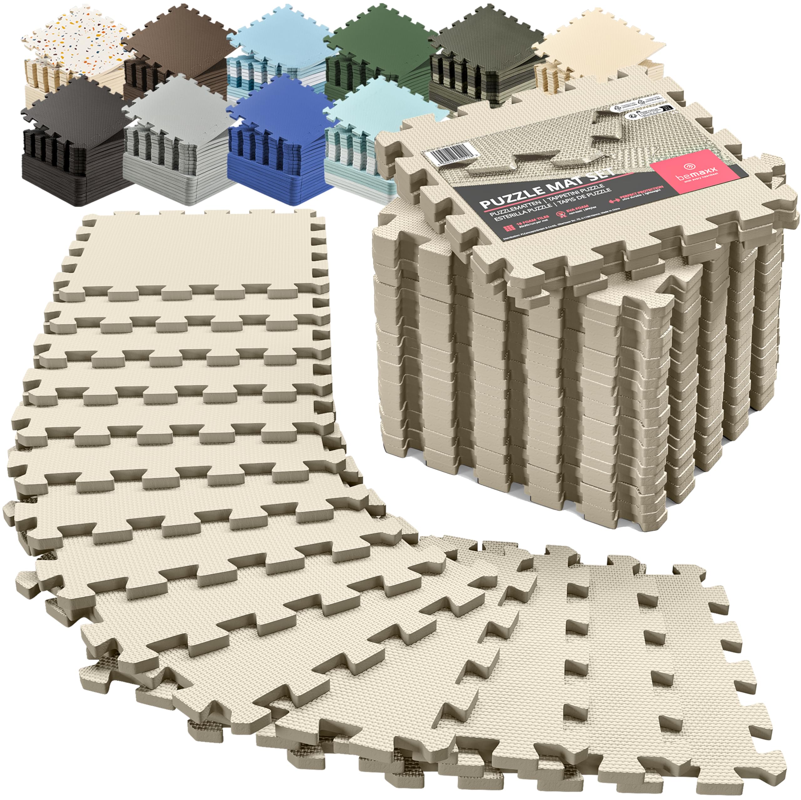 Gym Mats Set - 18 pcs EVA Interlocking Foam Floor Tiles  Protective Gym Flooring