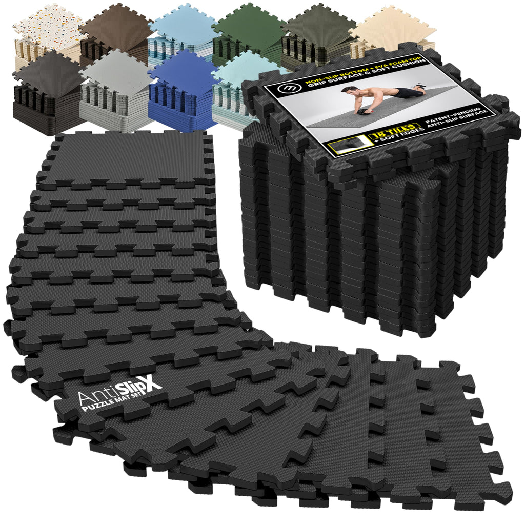 Gym Mats Set - 18 pcs EVA Interlocking Foam Floor Tiles  Protective Gym Flooring
