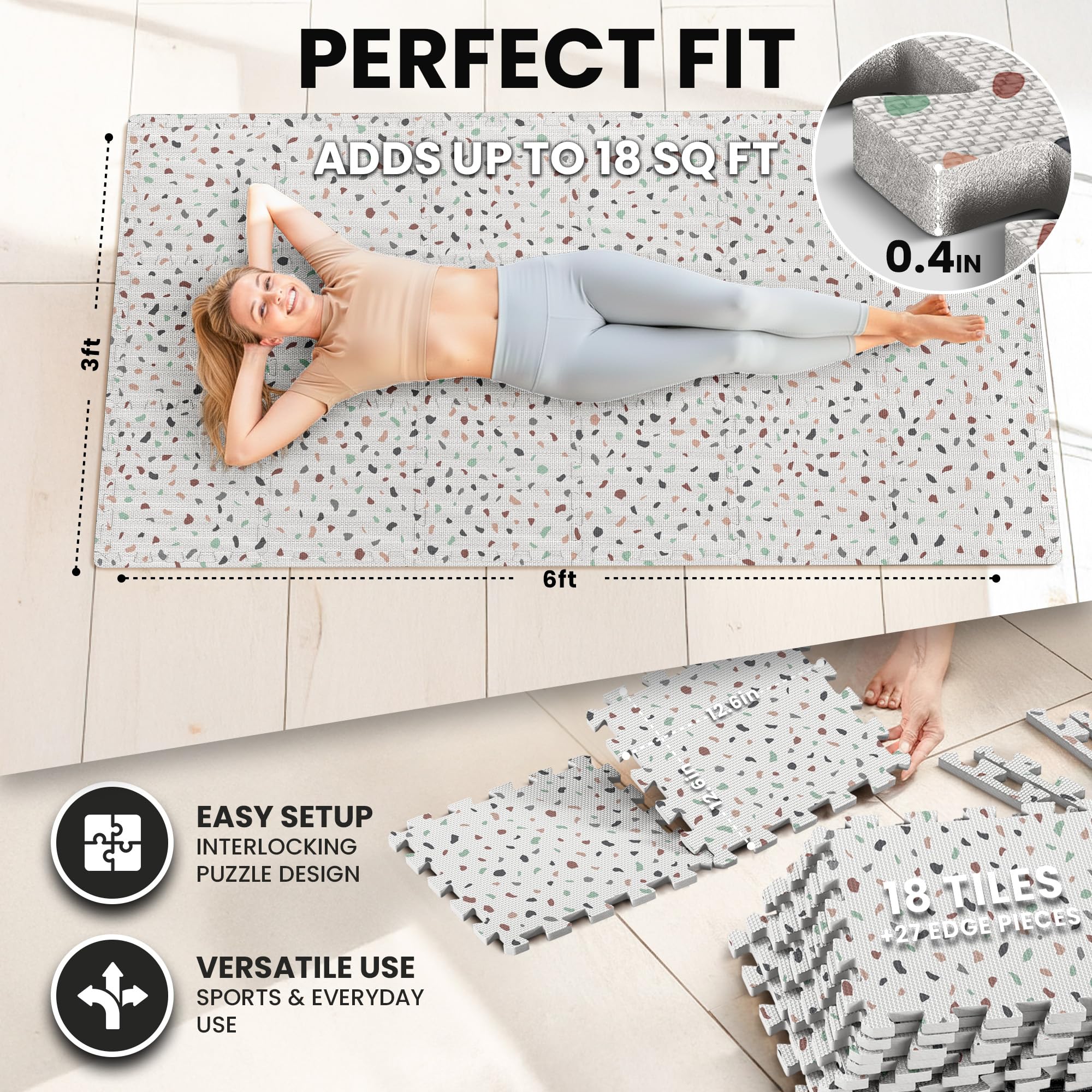 Gym Mats Set - 18 pcs EVA Interlocking Foam Floor Tiles  Protective Gym Flooring