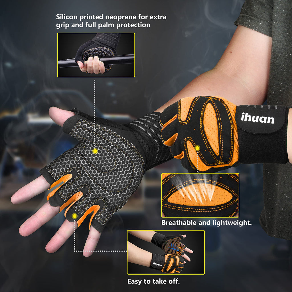 Weight Lifting Gym Workout Gloves with Wrist Wrap Support for Men & Women